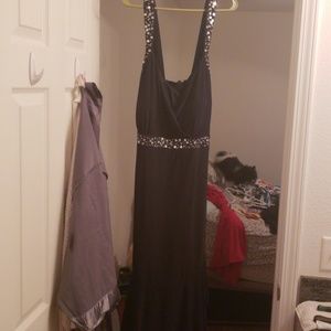 Black formal midi gown. Read description